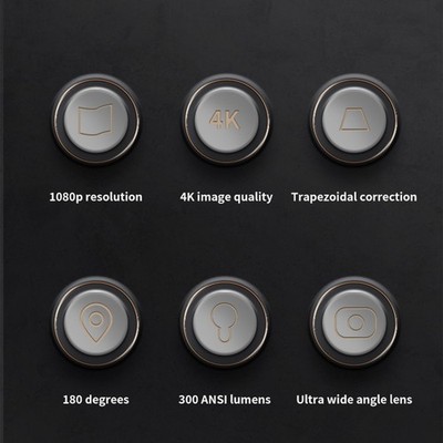 HD Projector For Home Theater Office Rotatable 360 Degree ABS Black