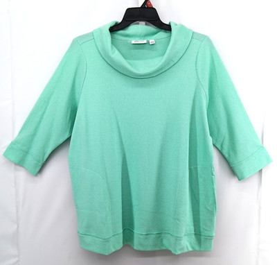 D&Co Shirt Women Plus Size 1X Mint Green 3/4 Sleeve Cowl Neck Waffle Knit Top