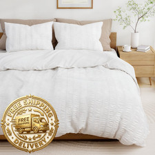 Sandjest White Duvet Cover Queen Size Seersucker 3 Pieces Bedding Set Includes