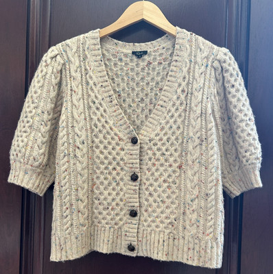 RAILS Isla Cardigan Sweater Short Puff Sleeve Cream Confetti Medium Wool Blend