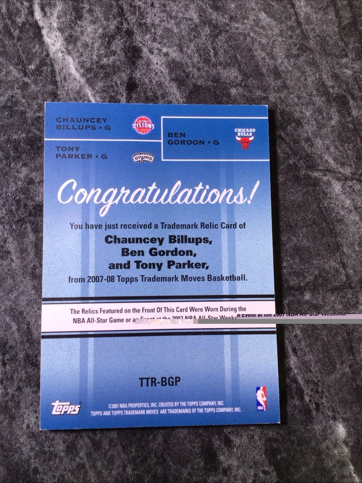2007 Topps in the paint Chauncey Billups Ben Gordon Tony Parker #/10 #TTR-BGP Foto 2 de 2