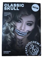 Skull Face Temporary Tattoos Metallic Neon Waterproof Halloween Designs