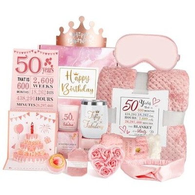 50th Birthday Gifts for Women, Care Package Get Well Soon Gifts for 50 Pink-50
