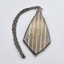 Antique James E JE Blake Sterling Silver & 14K Gold Striped Art Deco Compact