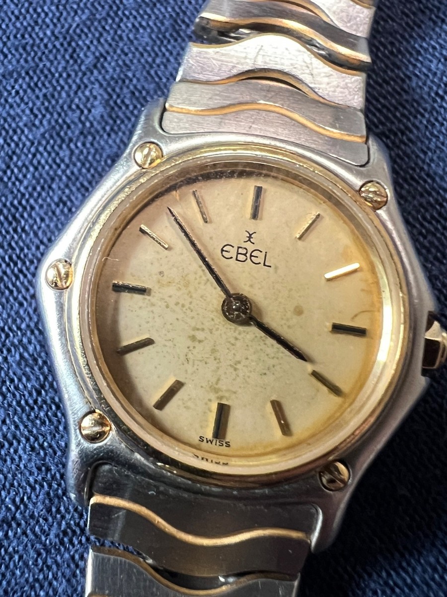 Ebel 18 Karat Gold Bezel Sport Wave Swiss Watch With Stainless