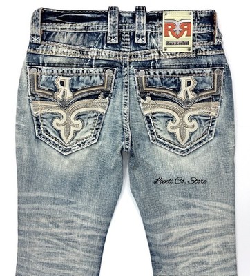 Rock Revival Ashton Slim Boot Cut Jeans Light Blue Wash Mens Sizes 29-30