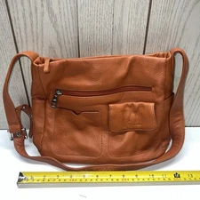 Stone Mountain Leather Shoulder Handbag Orange Pockets Adjustable Strap