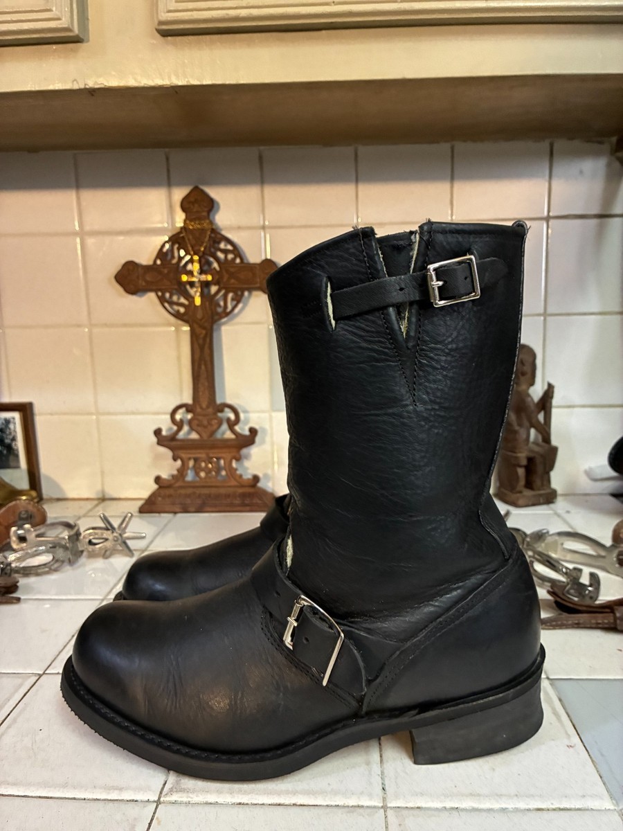 FRYE Black Leather Buckle Strap Engineer Boots Wome Size 8.5  display picture 3