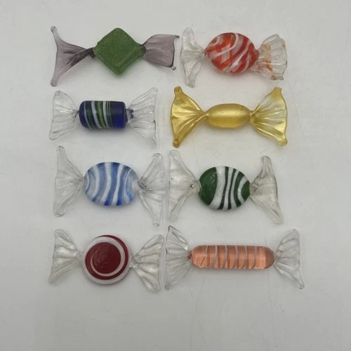 Lot of 8 Vintage Hand Made Art Glass Murano Style Candy Pieces