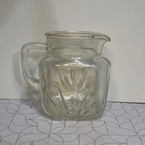 Vintage MCM 1950’s Federal Clear Glass Juice Square Pitcher With Star On Bottom