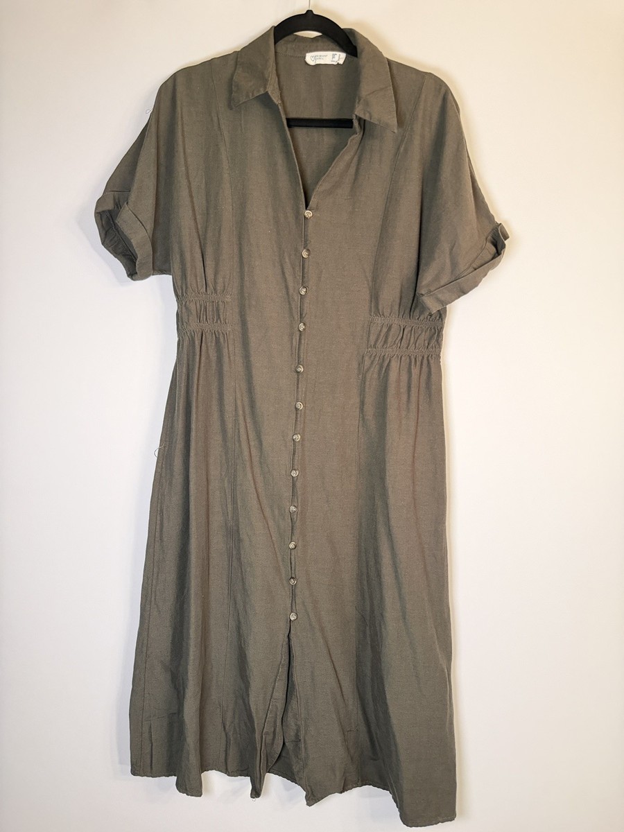 primark green shirt dress Womens Light Green Button Through Puff Sleeve Mini Dress