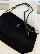Unbranded Vintage black quilted suede chain t...
