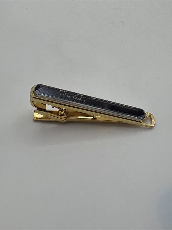 Pierre Cardin Vintage Two Tone Signed Tie Clasp Clip Bar Silver Gold Retro - Image 2 of 4