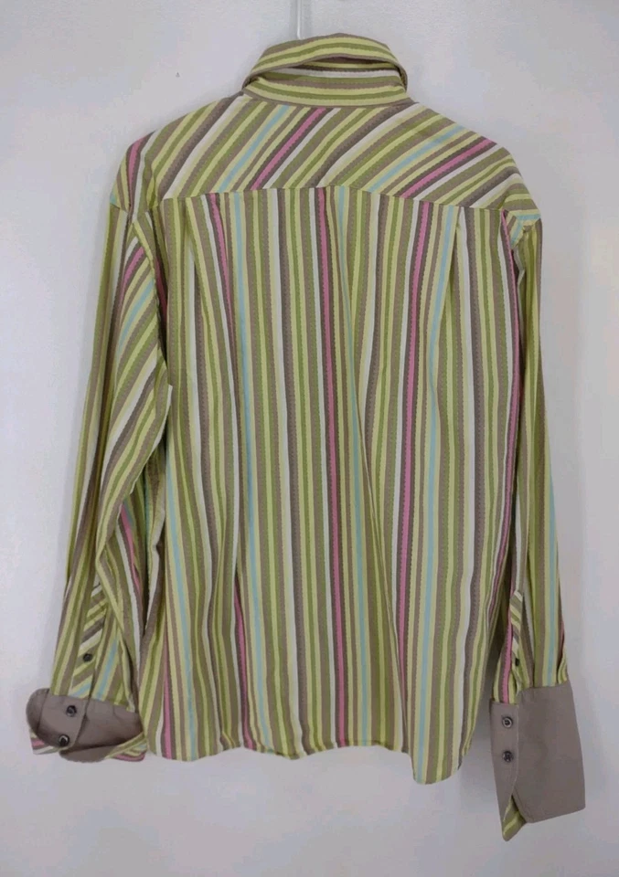 Brandini Dress Shirt Men's Size XL Striped Long Sleeve Flip Cuff Multicolor - Image 2 of 4