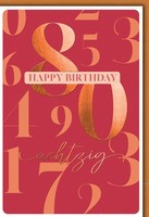 80. Geburtstag - Karte Mit Umschlag - GroßE Zahlen