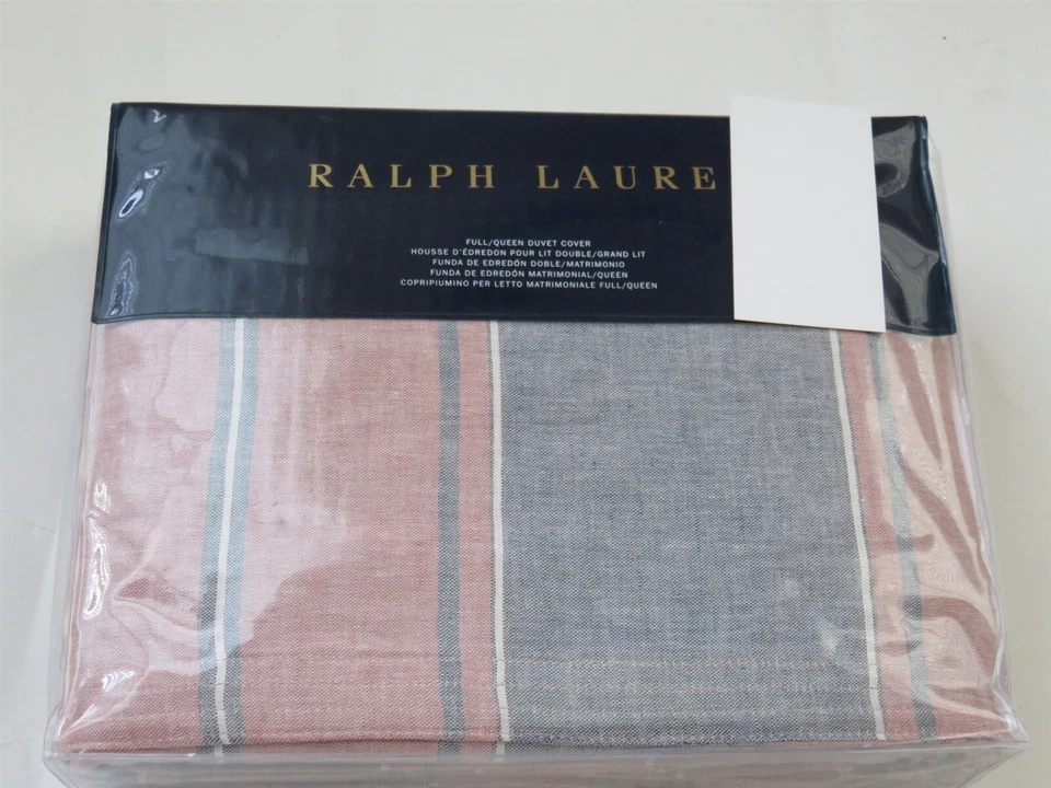 Ralph Lauren Weekend Oakview 3P 大号被套 Shams Essex 条纹日落红色 — 第 3/4 张图片