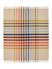 Merino Lambswool Throw Blanket in Multi Colour / Beige Stripe - Bronte Henley