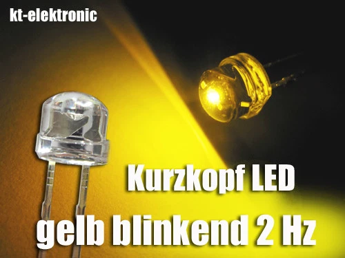KT-ELEKTRONIC 10 Stk. Blink-LED 5mm Kurzkopf gelb blinkend ca. 2 mal pro Sekunde 1.5-2.5 Hz