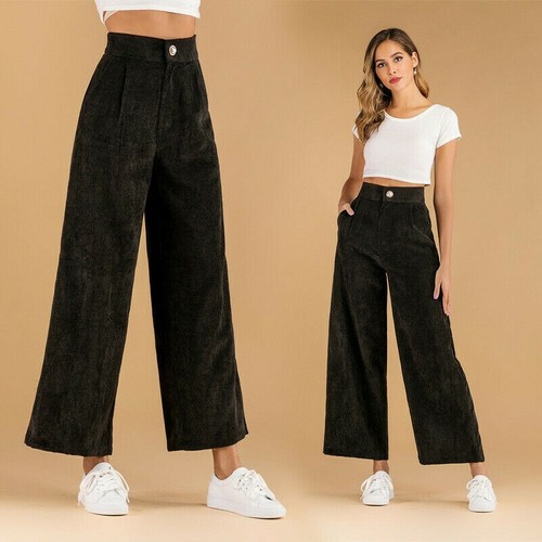 Women Wide Leg Corduroy Pants Trousers 
