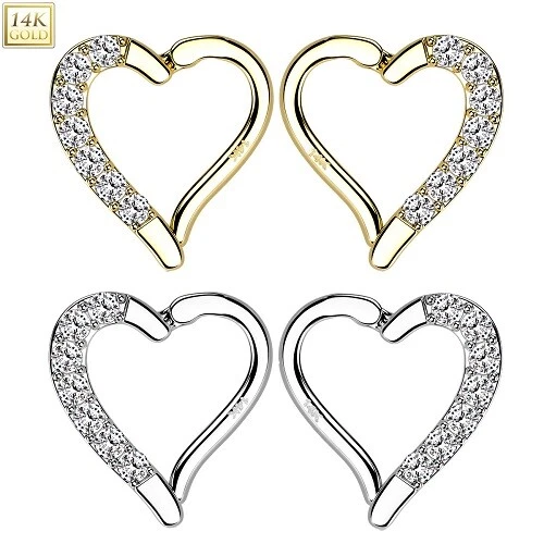 Daith Rook Ohr Piercing aus 14 Karat Echtgold – Herz Clicker mit Kristallen 💎 - Bild 1 von 1