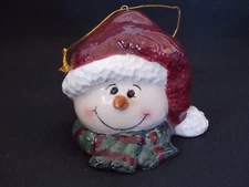 Ceramic Snowman Head With Santa Hat & Scarf Christmas Ornament