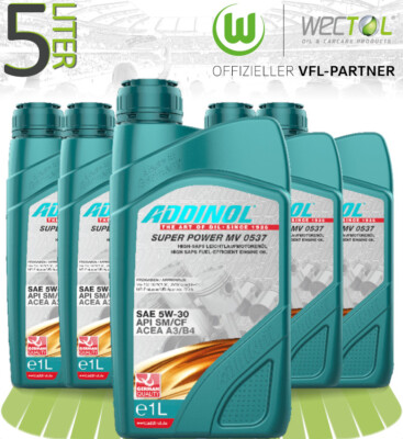 5x1 Liter Addinol Super Power MV 0537 Leichtlaufmotorenöl 5W-30 LL API SM CF 