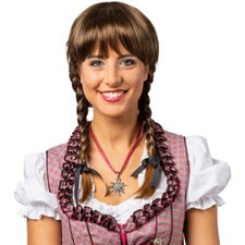 Per&uuml;cke mit geflochtenen Z&ouml;pfen Lena braun Zopfper&uuml;cke f&uuml;r Damen Oktoberfest
