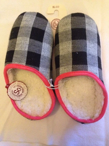 Women's Slippers Scuffs SO Authentic American Heritage Sz XL(11) Black/Pink NEW