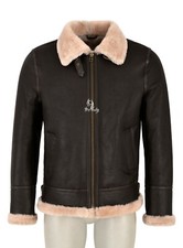 Mens Sheepskin Fur Jacket PACIFIC Aviator Military Brown With Beige Fur Jacket