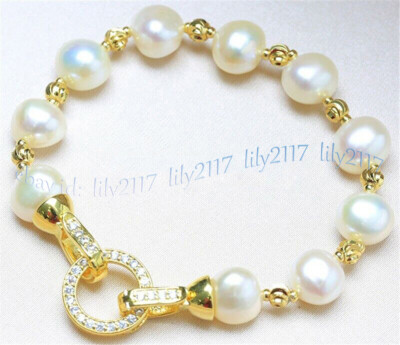 ELEGANT REAL NATURAL MULTICOLOR BAROQUE FRESHWATER CULTURED PEARL BRACELET 7.5''