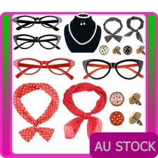 Ladies 50s 1950s Costume Accessories Grease Scarf Headband Glasses Earring Set