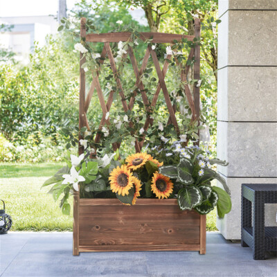Vintage Plant Bed Wood Raised Planter Climb Elevated Container Trellis Outdoor
