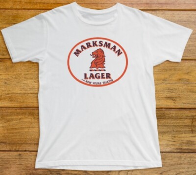 Marksman Lager T Shirt 633 Retro 80s Beer Mansfield Brewery Pub Ale Bitter Stout