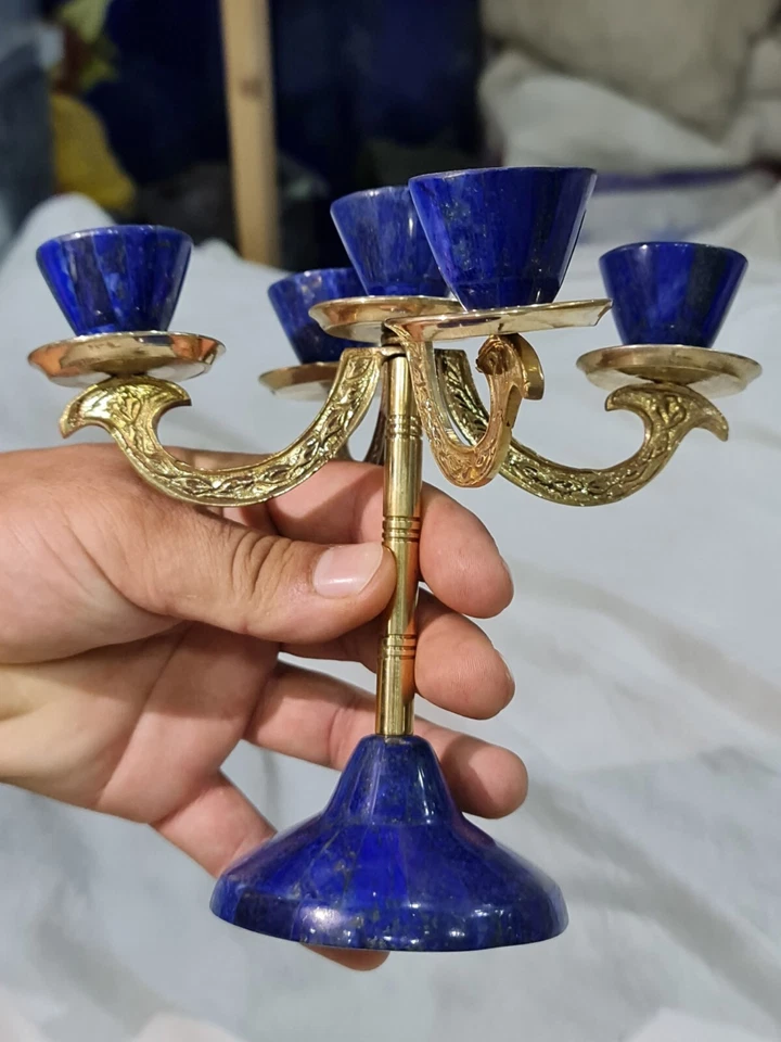Top Quality Lapis Lazuli Candle Holder Elegant Natural Stone Decor Handmade - Image 2 of 4