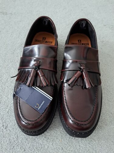 FRED PERRY × GEORGE COX MEN'S TASSEL LOAFERS OX BLOOD.  SIZE UK7 / EU 41 - Picture 1 of 8