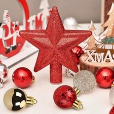 Christmas Bauble Set, 3cm Christmas Bauble with Top Star 30 pcs (Red & Gold)