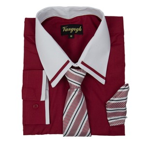 Boys Red Dress Shirt Striped White Contrast Collar Long Sleeves Tie Size 4 to 20 | eBay