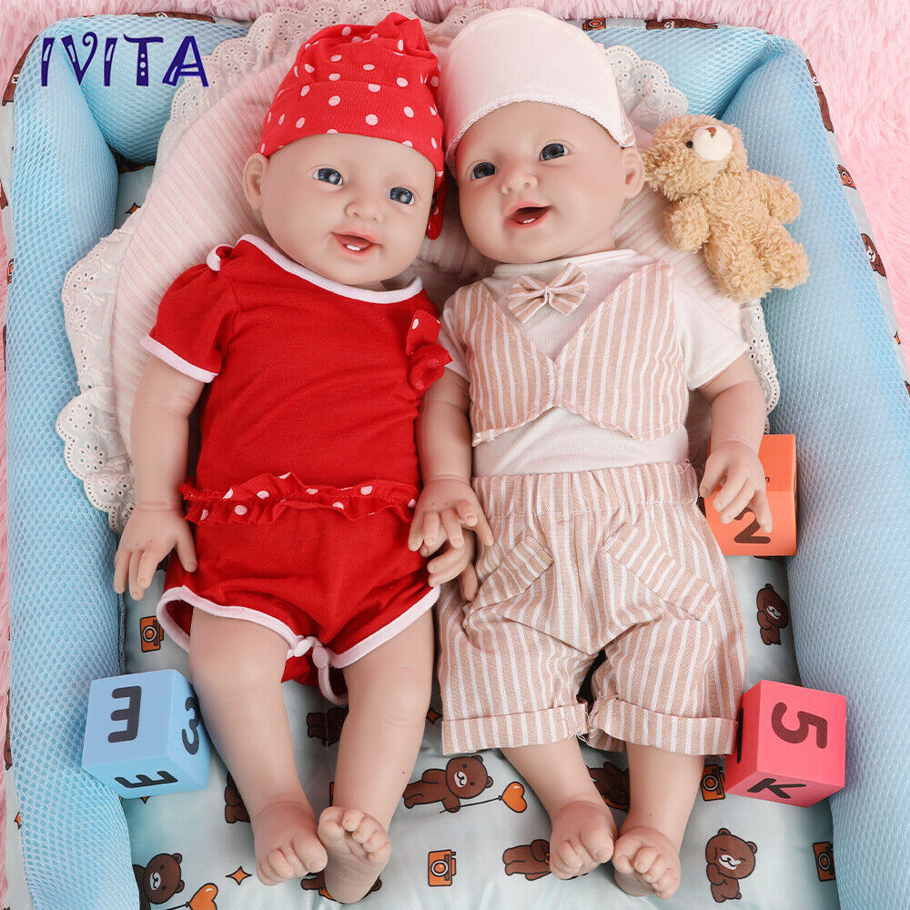 IVITA 20"Big Boy and Girl Laughing Doll Lifelike Reborn Baby Full Silicone Doll