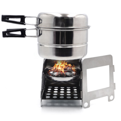 Portable Camping Outdoor Stove Cookware Stainless Steel Cooking Picnic Bowl Pot
