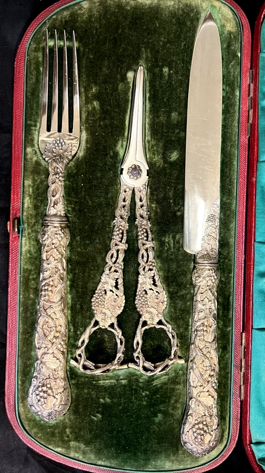 Juego de postre de 3 piezas dorado ornamentado F Higgins plata de ley Londres 1896   Foto 3 de 4