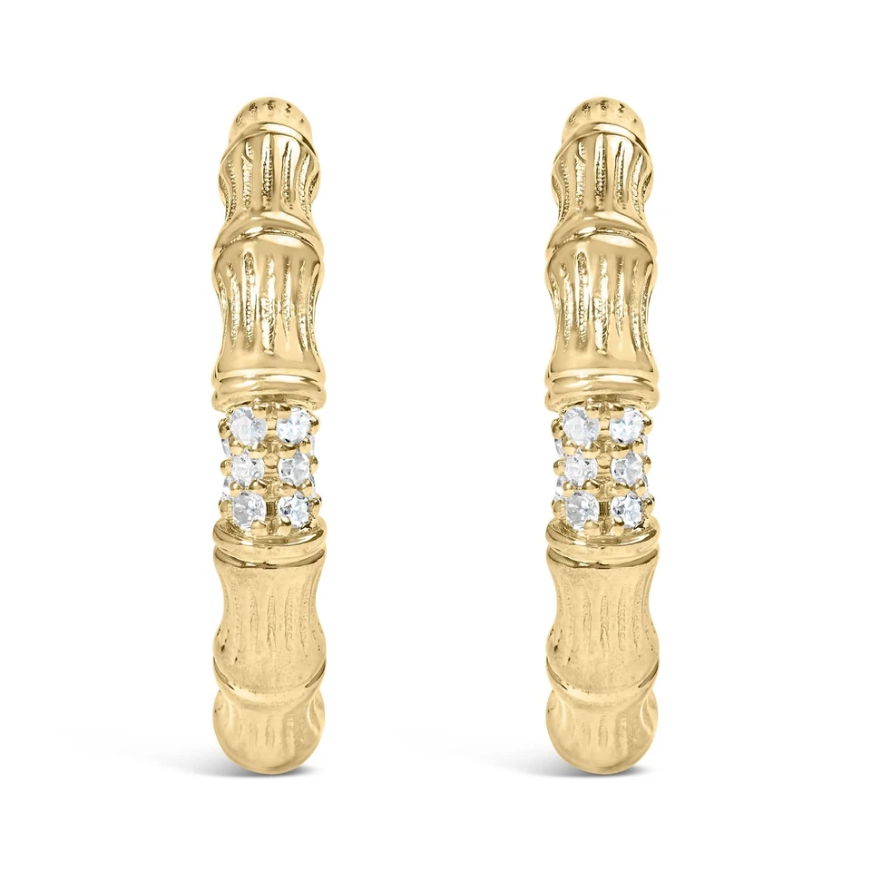 14K Yellow Gold Plated .925 Sterling Silver 1/6 Cttw Hammered Earrings - Image 2 of 4