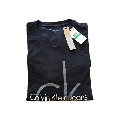 NWT Calvin Klein Jeans Men's Black Crew Neck Silver Logo T-Shirt Large