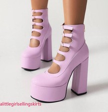 Platform Womens High Block Heel Ankle Boots Multi Buckle Zip Shoes 14cm Cosplay