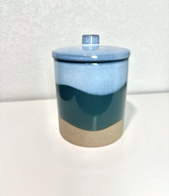 Top Paw Pet Treat Ceramic Jar Dog Blue Wavy Colorblock Glaze Lid 5.7in Container
