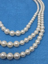 Vintage Triple Strand Faux Pearl Necklace 22 Inches Unsigned Graduated
