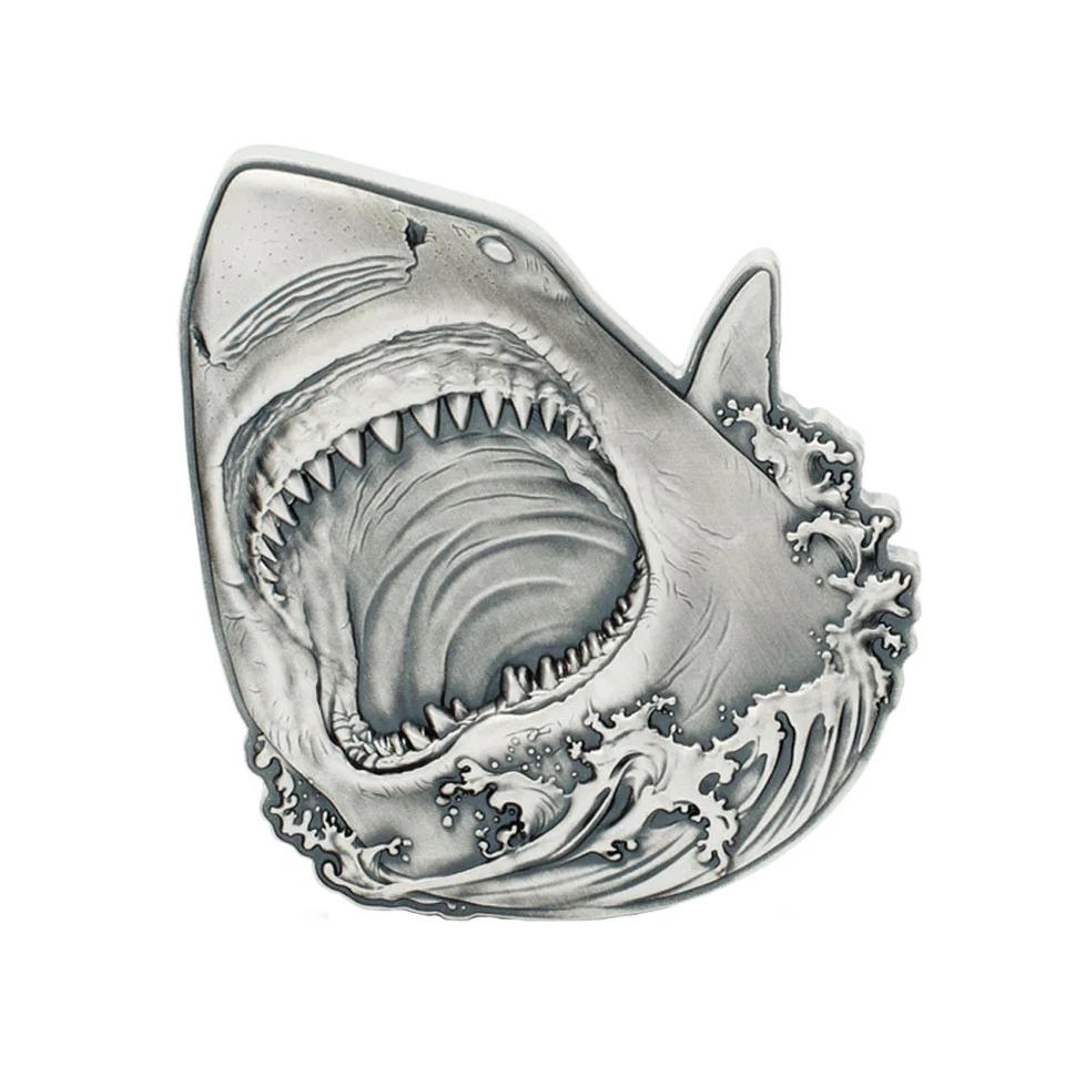 Moneda de plata 2024 Shark Week Great White Shark de 2 oz de Agoro acuñación de 1000 Foto 2 de 3