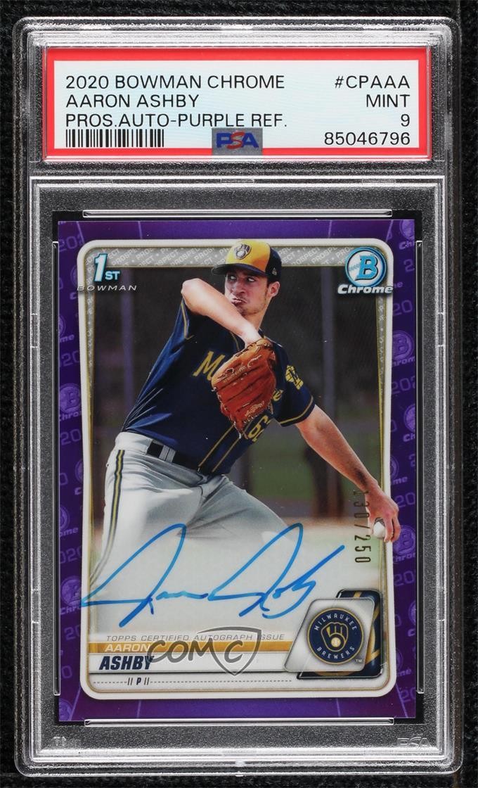 2020 Bowman Chrome Prospects Purple Refractor /250 Aaron Ashby #CPA-AA Auto 14ju