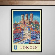 Lincoln British Railways Travel Print Poster Art Deco Vintage Fine Art Paper