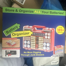 Battery Organizer Storage Case Holds 185 Batteries Double Sided Shockproof Red
