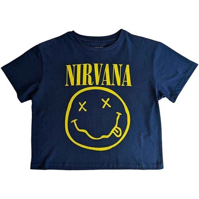 Ladies Nirvana Yellow Happy Face Crop Top officiel Femmes Dames T-shirt - Photo 1/4